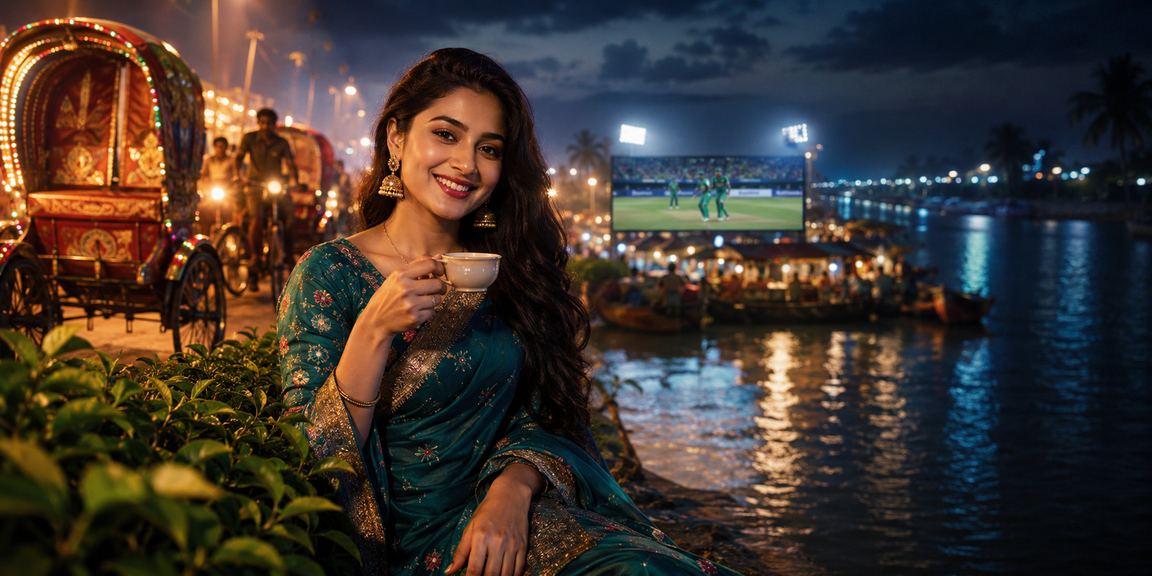 ঢাকায় চায়ের বাগানে বসে ক্রিকেট বেটিং টিপস পড়ছেন একজন বেটার